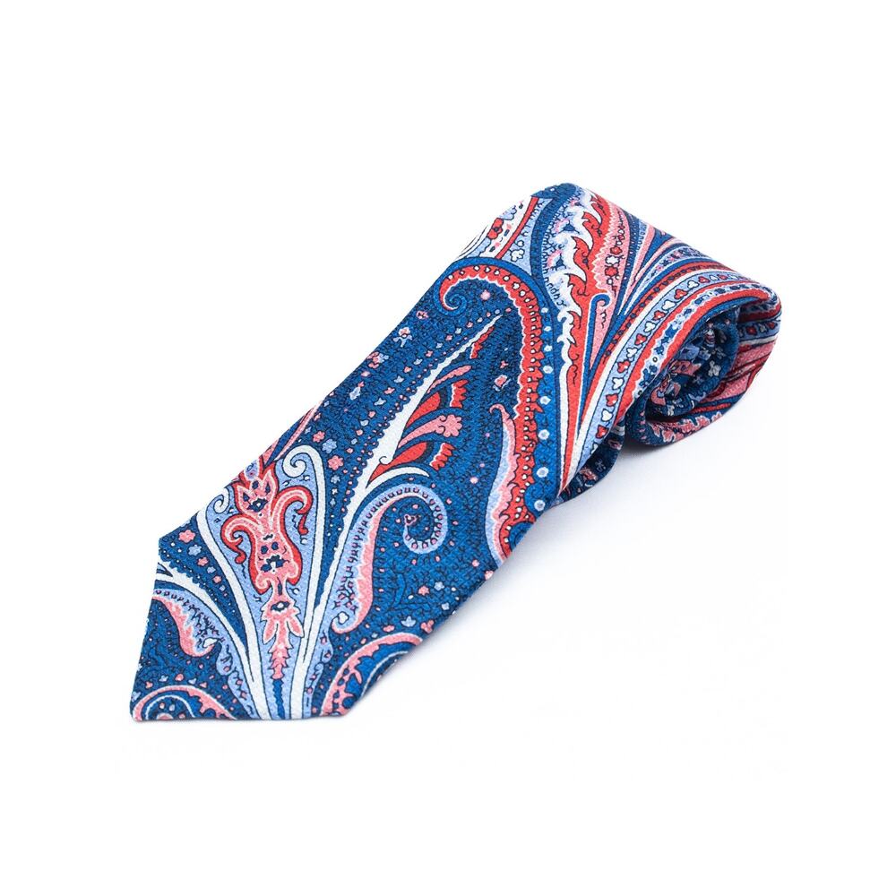 New Daniel Cremieux Long Blue Pink Paisley 100% Silk Necktie Made In Italy